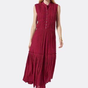 JOIE Cantralla Cotton Tiered Maxi Dress Beet Red Sleeveless Ruffle L New 272246